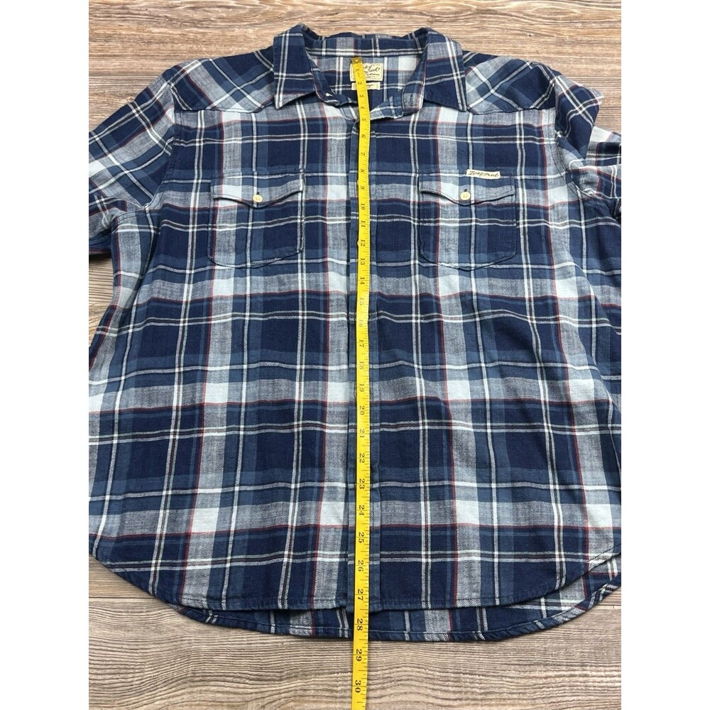 Lucky Brand Mens L Flannel Shirt Blue Plaid Button-Up Western Rustic Cabincore - Picture 8 of 15